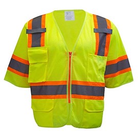 RK SAFETY High Visibility Sleeved Safety Vests with Strips Breathable Ployester Mesh Vest W/Pockets