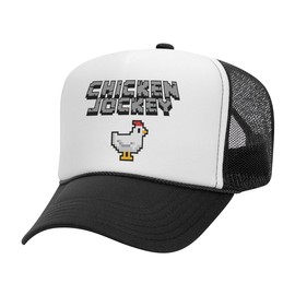 Chicken Jockey Foam Trucker Cap Adjustable Mesh Back Hat White/Black