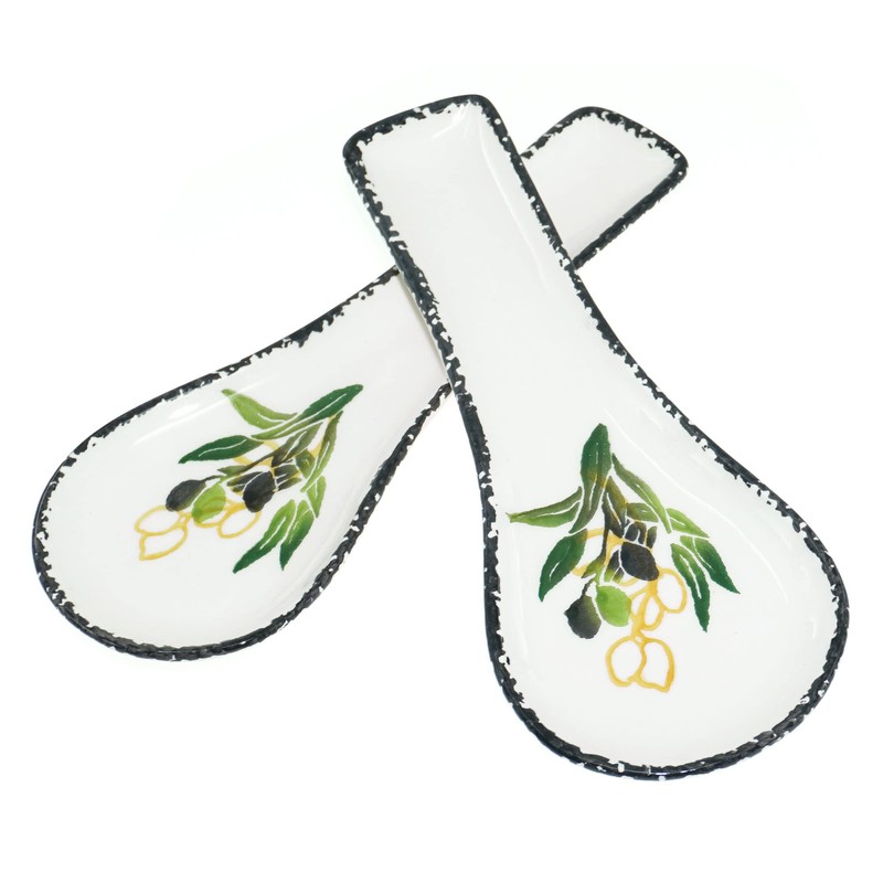 Lashuma Ceramic Kitchen Shelf for Spoons, Olive, Set of 2