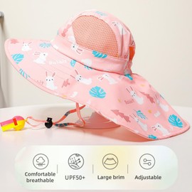 Tokaneit Wide Brim Sun Hat, Fishing Hat, Children, Adjustable Children's Sun Hat, Baby Sun Hat, Beach Hat, for Outdoor Camping Fishing, Babies, Toddlers and Children, Boys Girls, Pink, pink, 52 - 56