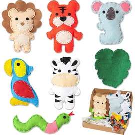 7 Pieces Felt Animal Sewing Kit for Kids Sewing Kit Cute Animals Plush Toy with Multiple Sewing Tools for Beginners Boys Girls