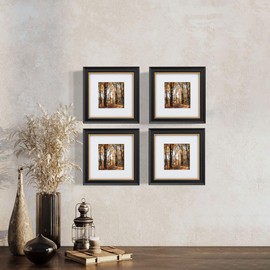 Eitida 8x8 or 5x5 in with Mat Mount Picture Frame, Black and Gold Vintage 2 Tone, Hand Crafted Solid Wooden Frame