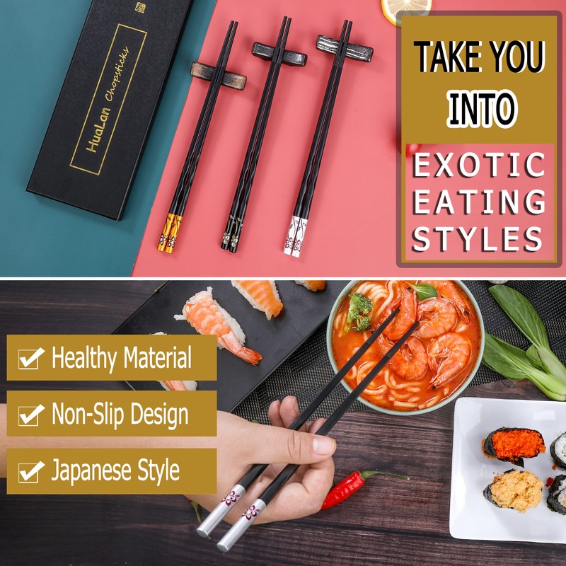 HuaLan 5 Pairs Fiberglass Chopsticks Range Non Slip Reusable