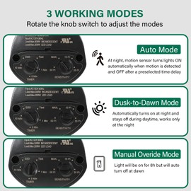 2 Pack Motion Sensor, 180-Degree Replacement Motion Detector, Adjustable Time & Detection Sensitiity Up to 60 Feet Range, 3 Working Modes Pir Motion Sensor for Security Floodlight, Black, UL Listed