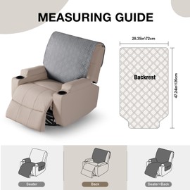 VANSOFY Recliner Chair Covers 100% Waterproof Backrest Cover Reclining Cover Non-Slip Dog Chair Cover Furniture Protector Washable Slipcover Elastic Straps for Pets, Dogs(Light Gray)