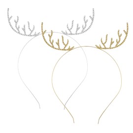 Bohue 2pcs Christmas Rhinestone Reindeer Antler Headband Cute Xmas Hair Hoops Christmas Antlers Headband Christmas Hair Accessories for Xmas Party