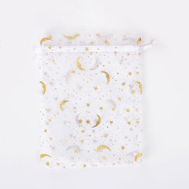 UUYYEO 50 Pcs Moon Star Organza Jewelry Candy Pouch Sheer Gift Drawstring Bags Wedding Party Favor Bags Sachets Bracelet Bags