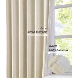 8FT Linen 100% Blackout Curtains Pinch Pleated Back Tab Window Curtains with Hooks Room Darkening Light Noise Blocking 95 Inches Long for Bedroom Living Room Thermal Insulated Drapes 40" W x 95" Lx2