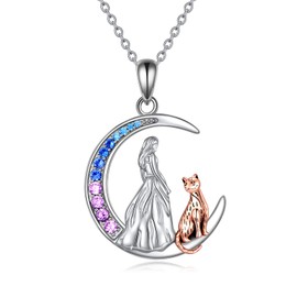 YAFEINI Panda/Owl/Dragon/Elephant/Necklace 925 Sterling Silver Animal Moon Pendant Chain Animal Jewellery Birthday Gifts for Women Girls, Sterling Silver, Cubic Zirconia