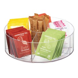 iDesign Cabinet Binz Divided Rotating Turntable Tea Packet Organizer, 9" x 9" x 3.01", Clear