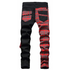 Men's Skinny Designer Patchwork Jeans Hip-hop Plaid Patched Jeans Pants,5512 Black,Size 38