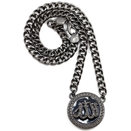 GWOOD Allah Gun Metal with Black Color Pendant on 25 Inch Cuban Link Necklace