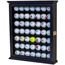 DisplayGifts 49 Golf Ball Display Case Cabinet Wall Rack Holder Frame with Lockable Door, Wall Mounted or Stand a Counter Top Black Finish Great Golfer's Gift