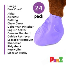 PawZ Rubber Dog Boots for Large Paws - All-Weather Waterproof Dog Shoes, Anti-Slip Traction for Rain, Snow, Mud & Hot Pavement - Pull-On Dog Booties, Purple - Large (3"- 4") - Pack of 24