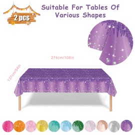 2P Purple Party Plastic Table Cloth,137x274cm Shiny Glitter Purple Tablecloths Rectangular Diamond Purple Party Dining Table Cover Purple Tablecloths for Baby Shower,Wedding,Birthday Tablecloth Décor