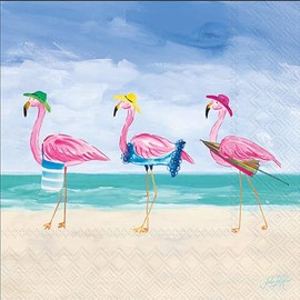 IHR Ideal Home Range Cocktail Napkins Disposable 3-Ply Paper Party Napkin Pack, 5" x 5", Beach Flamingos, 20-Count