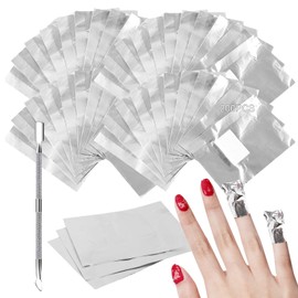 Soodyoow 200 Pcs Foil Nail Wraps, Nail Foils for Gel Nails, Gel Nail Remover Aluminium Wraps, Nail Foil Aluminium Wraps Remover with Lint-Free Cotton Pads for Manicure with 1Pcs Cuticle Pusher