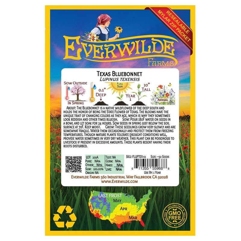 Everwilde Farms - 50 Texas Bluebonnet Native Wildflower Seeds -