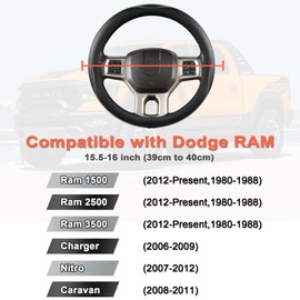 West Llama Customized Auto Car Steering Wheel Cover for Dodge RAM 1500 2500 3500, 15.5-16 inch (Black+Gray Line-Large Size)