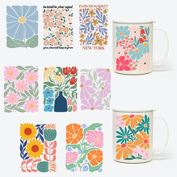 10pcs/Set Flowers UV DTF Transfer Cup Wrap for 16oz Glass