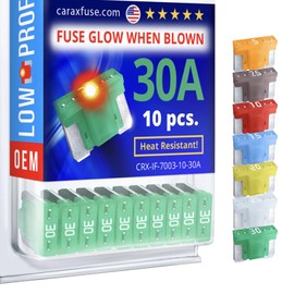 CARAX Glow Fuse – Premium Fuse Low Profile Mini Micro Blade ATT/LP-Mini/APS – 30A Kit 10 pcs – Glow When Blown LED Automotive Fuse – Smart Auto Glow Fuse Easy Identification – 10 pcs
