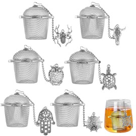 6 PCS Tea Infusers with Pendants, Stainless Steel Loose Leaf Tea Infuser, Tea Strainer with Extended Chain Hook & Charm Pendant, Mesh Tea Steeper for Cups Tea Pots, Tea Ball Mesh for Home Office