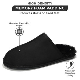 Project Cloud Men's Sheepskin Slippers - Memory Foam with Dyed Sheep Fur - Non-Slip Fluffy Slippers for Fall (Colin, BLK, 8.5)