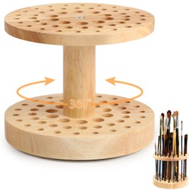Dlicoda 52 Holes Paint Brush Holder, 360° Rotating Paint Brush Organizer, Hardwood Storage Stand Rack for Artists Brushes, Crafts Tools, Makeup Brush, Calligraphy Pens
