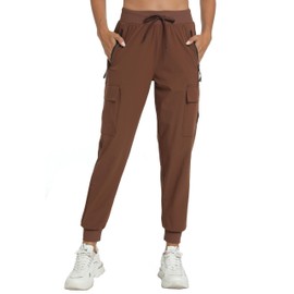 Womens Cargo Pants with Pockets-Lightweight Quick Dry Water Resistant Hiking Pants for Travel Casual Athletic and Outdoor(Coffee Brown,S)