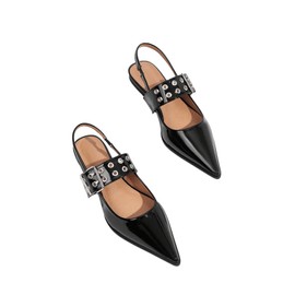 Floerns Women's Buckled Straps Pointed Toe Slingback Flat Ballerina Shoes Black 8