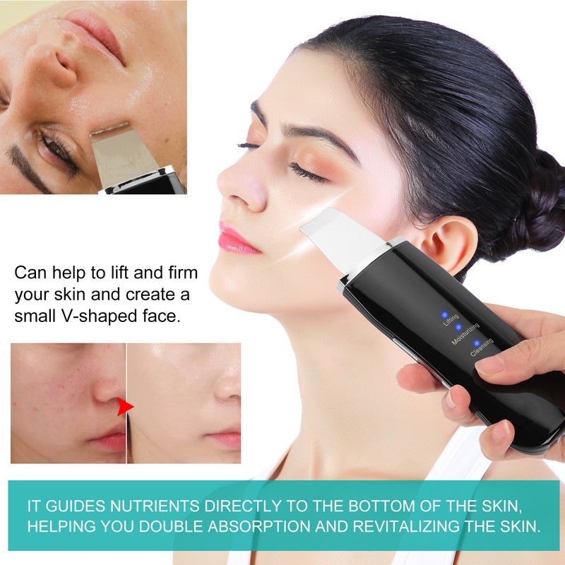 Face Skin Scrubber USB Rechargeable Peeling Machine Ultrasonic Exfoliating SkinCare(Black