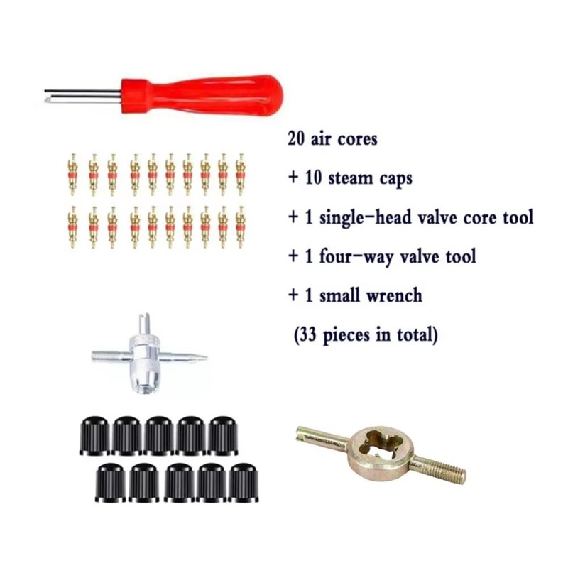 Schrader Valve Core Service Kit for Tire Maintenance – 33-Piece