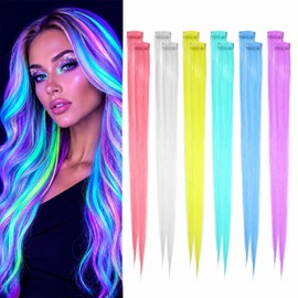 Aribliseza Glitter Strands for Hair, Pack of 12, Hair Tinsel & Hair Tinsel for Clip in for Party, Festival, Cosplay, Colourful Noctilucent Hair Strands, Glitter Strands, Hair Quick Clip in
