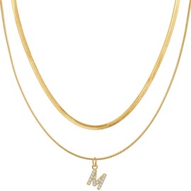Gold Initial Necklaces for Women, Layered Necklaces with Letter Pendant, Adjustable Gold Plated Necklace with Initials, Stainless Steel Jewelry Gifts for Women
