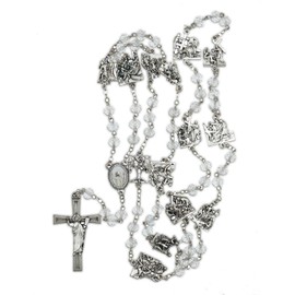 lazzaro italy Catholic Rosary VIA CRUCIS Stations Prayer Woman Necklace with Crystal Beads. Silver Plated Stations and Cross. Italian Craftsmanship, Zinc, No Gemstone