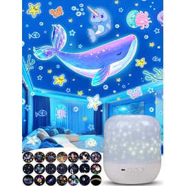 21 Sets of Films + Night Light for Kids, Baby Star Projector for Bedroom, Ceiling, Kids Night Light Galaxy Projector with 360° Rotation, Dimmable for Baby Girls, Christmas, Nursery, Room Decor