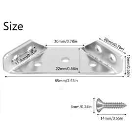 20 Pack Universal Stainless Steel Furniture Corner Connector, Stainless Steel Angle Corner Brackets, Trapeziform Corner Brace Support Bracket Fastener (Silver)