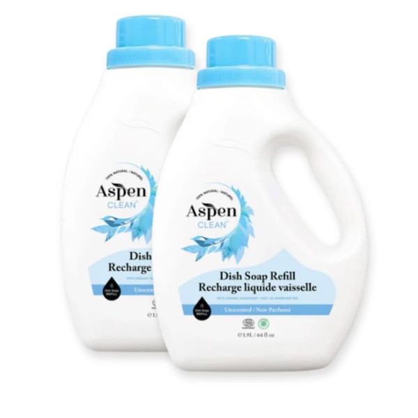 AspenClean Natural Dish Soap Refill Unscented - 100% Natural, Organic,