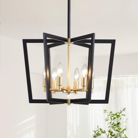 peskoe Modern Black Gold Chandelier 6-Light Farmhouse Geometric Pendant Lighting Fixture for Dining Room Living Room Kitchen Island Entryway Bedroom Office, 20" Ceiling Hanging Lamp