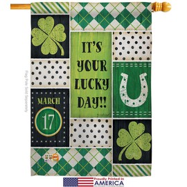 Breeze Decor St Patrick Patricks Lucky Day Garden House Flags Kit Spring Shamrock Leprechaun Coin Holiday March Irish Clover Small Decorative Gift Yard Banner Made in USA 28 X 40