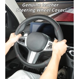 Custom-Fit for Volvo Steering Wheel Cover, Genuine Leather Steering Wheel Cover, Non-Slip, Breathable, for Volvo Accessories (Black (red Blue line), for Volvo)