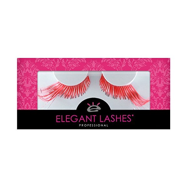 Elegant Lashes C193 Premium Color False Eyelashes (Coral Red-Orange and Silver Mix Color Lashes with Extra-Long Accent Ends) Halloween Dance Rave Costume