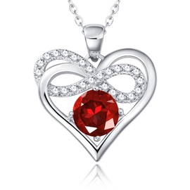 CREENCIA Sterling Silver Necklace for Women - Birthstone Infinity Heart Pendant Jewelry, Gifts for Wife, Girlfriend, Mom for Birthday & Anniversary (925 Silver)