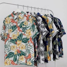 Summer Hawaiian Shirt for Resort & Vacation Travel (Couple Look) SIS-378 Hawaiian Shirt/Navy Blue/FREE 3ea