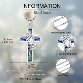 DRINSPER Prayer Necklace Bible Verse Praying Hands Cross Pendant for Men Women Christian Jewelry 925 Sterling Silver Medal,Faith Jewelry Gift