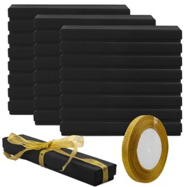24 Pcs Gift Box Set, Cardboard Jewelry Necklace Gift Boxes Cotton Filled Cardboard Paper Jewelry Box Gift Cases Bulk for Wedding, Engagement, Anniversaries, Christmas, 8.2 x 1.57 x 1.18Inches (Black)