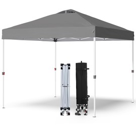 PHONWHON Shades 10x10 Pop Up Canopy with One Push Setup,Heavy Duty Beach Tent with Wheels for Easy Moving, Sun Shelter for Parties,Events, Outdoor Gazebo with 420D Coated Waterproof Grey Fabric