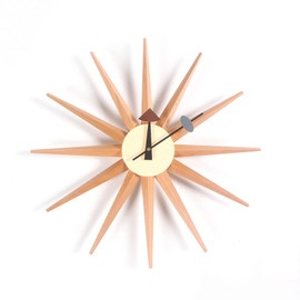 SHISEDECO Modern Art Sunburst Clock in Natural Color, Non Ticking Wooden Mid Century Retro Design Decorative Silent Wall Quartz Clocks for Home, Kitchen, Living Room, Office and Bedroom etc.