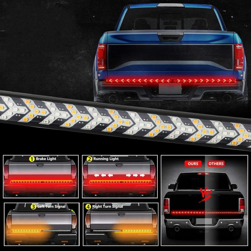 Happybilssbuy LED Tailgate Light Bar 60" Triple Row 5-Function Strip