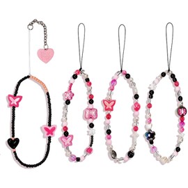 Paifeancodill Phone Charm, 4 Pcs Cute Phone Strap, Beaded Cell Phone Lanyard Phone Wrist Strap for Women Girls Phone Charm Strap Phone Chain Phone Keychain Beaded Phone Charms Beaded Lanyard (Butterfly)